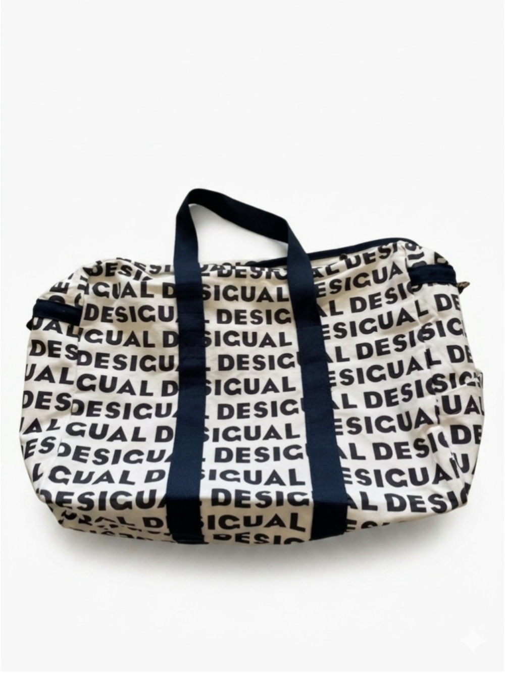 Desigual navy and white canvas logo tote duffel weekender canvas bag